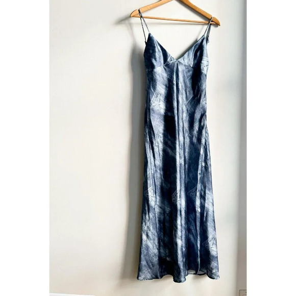 Zara Denim Print Bias Cut Spaghetti Strap Slip Dress M - Picture 4 of 8